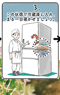 3.この状態で冷蔵庫に入れ、丸一日寝かせましょう。