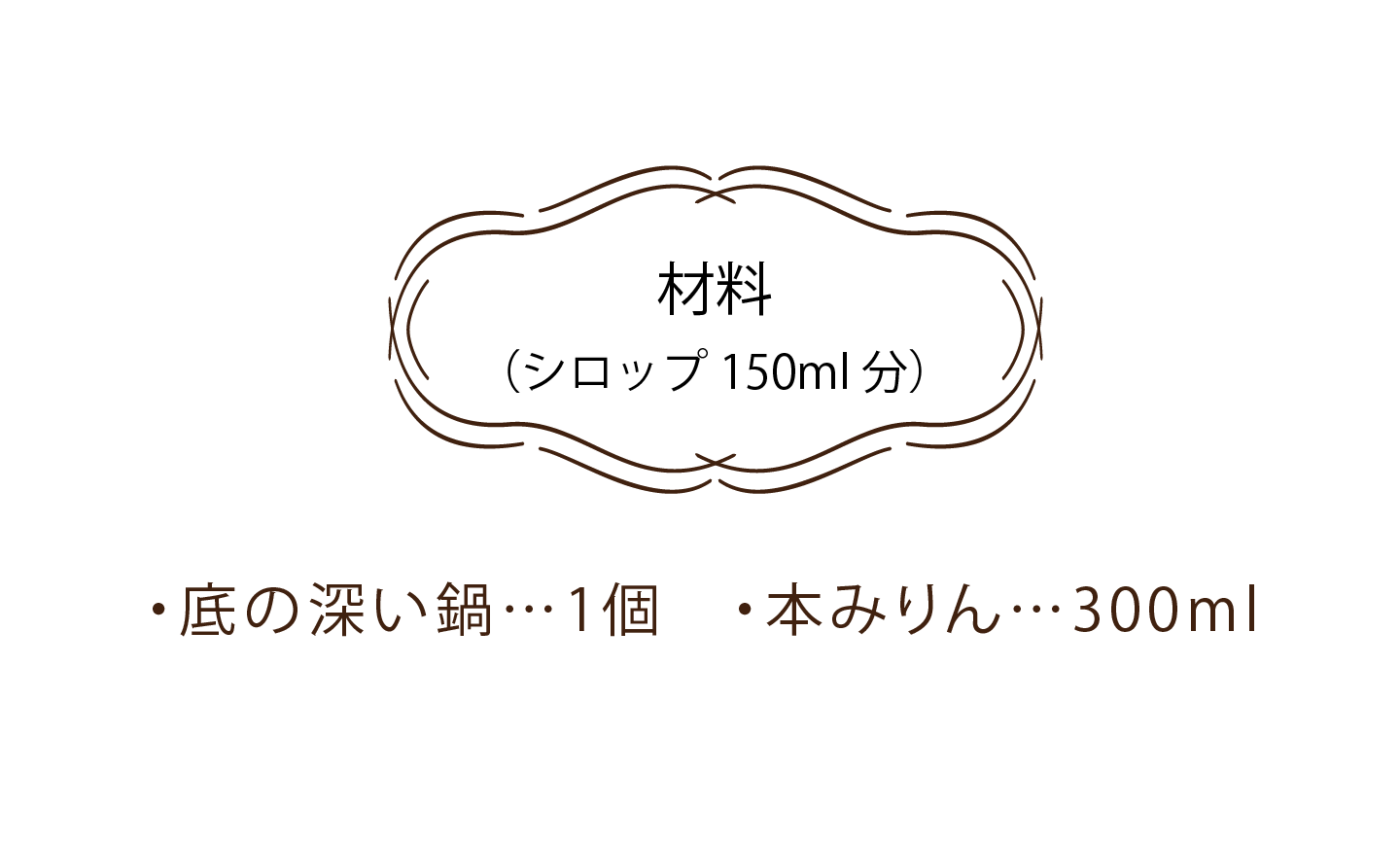 用意するもの　・底の深い鍋…1個　・本みりん…300ml
